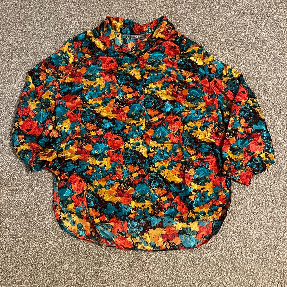 Colorful Floral Button-Up Blouse